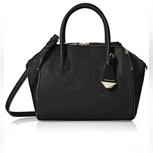 Rebecca Minkoff Mini Perry Leather Satchel Shoulder Bag Tote FOB Logo Zip Black
